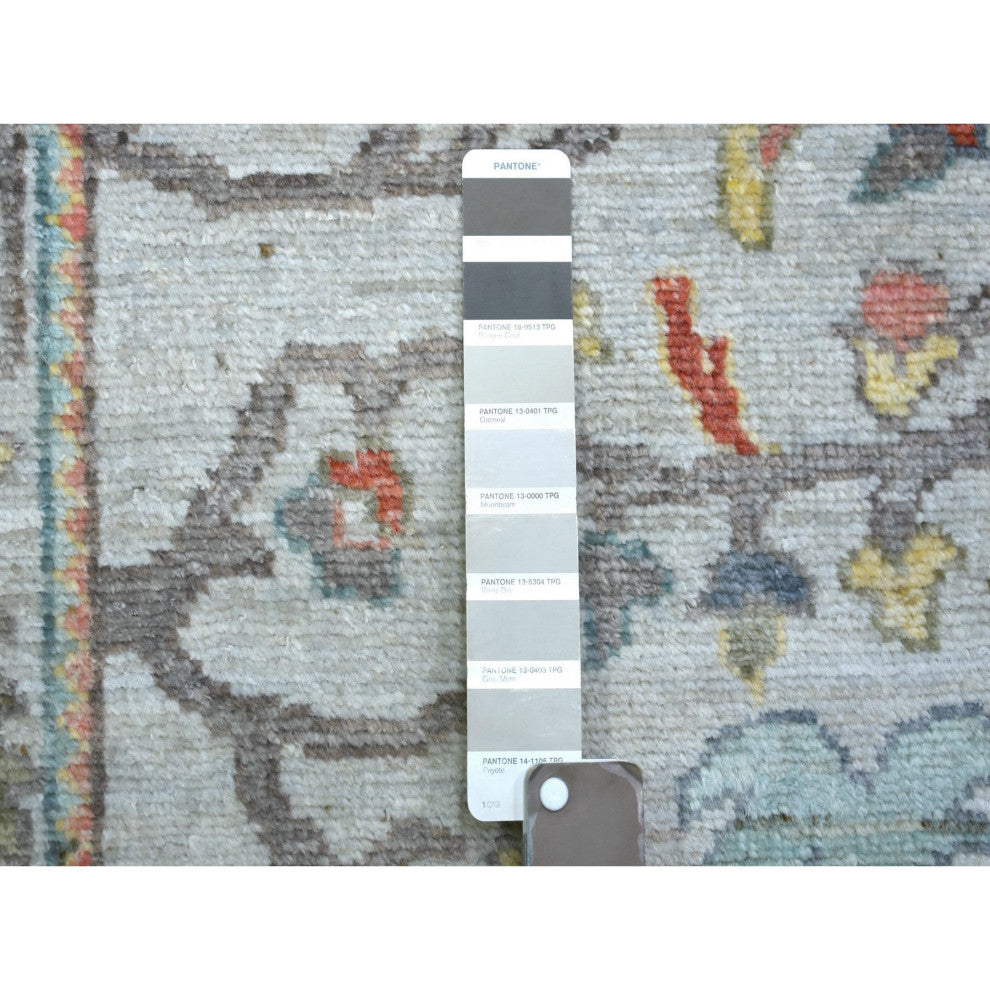 Silver Gray Pure Wool Hand Knotted Afghan Angora Ushak XL Runner Rug, 2'6"x16'1"