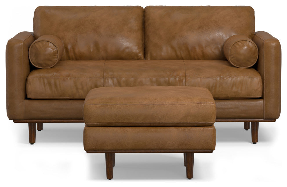 Morrison 72" Sofa and Ottoman Set, Caramel Brown, 72"