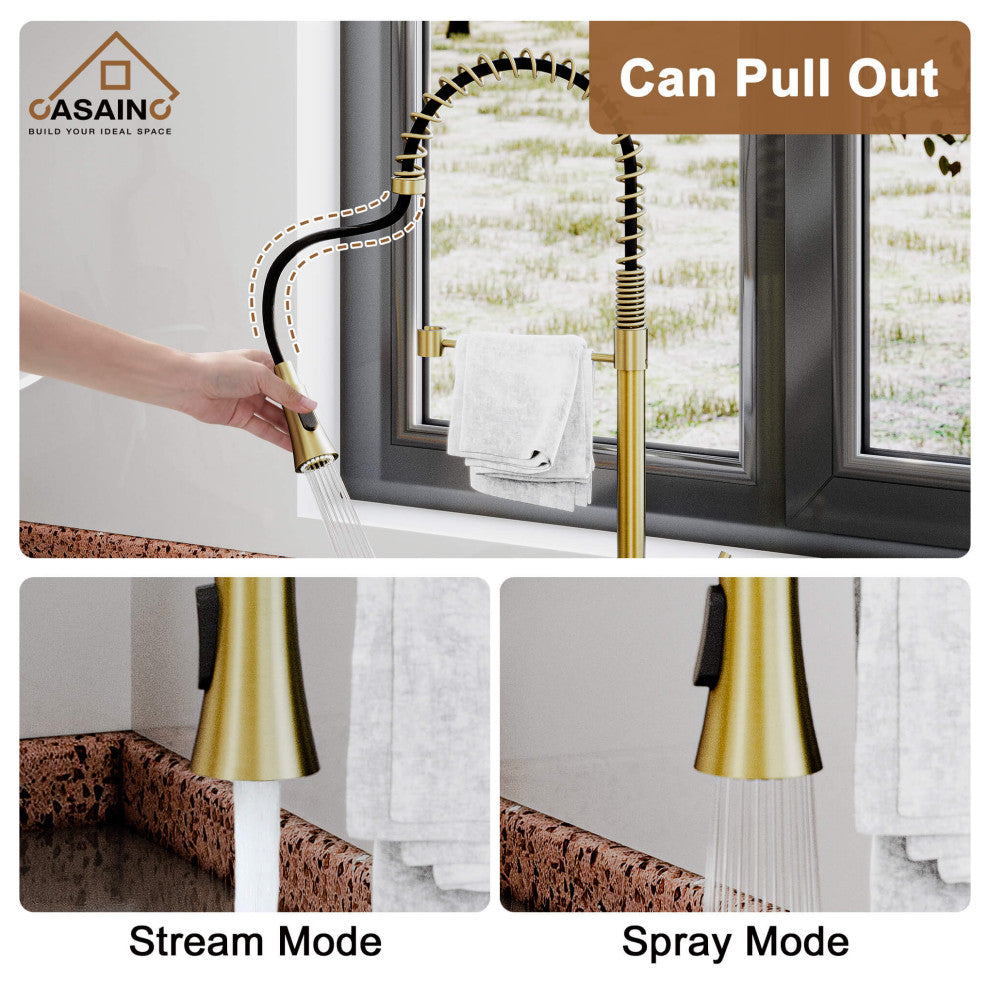 Kitchen Faucet Spring Pull Down Sprayer Dual-Function Spray Head Brushed Gold