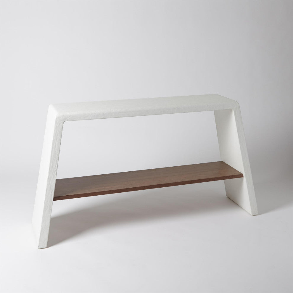 Mid Century Modern Angular Console Table White Wood Minimalist Open Retro Arch