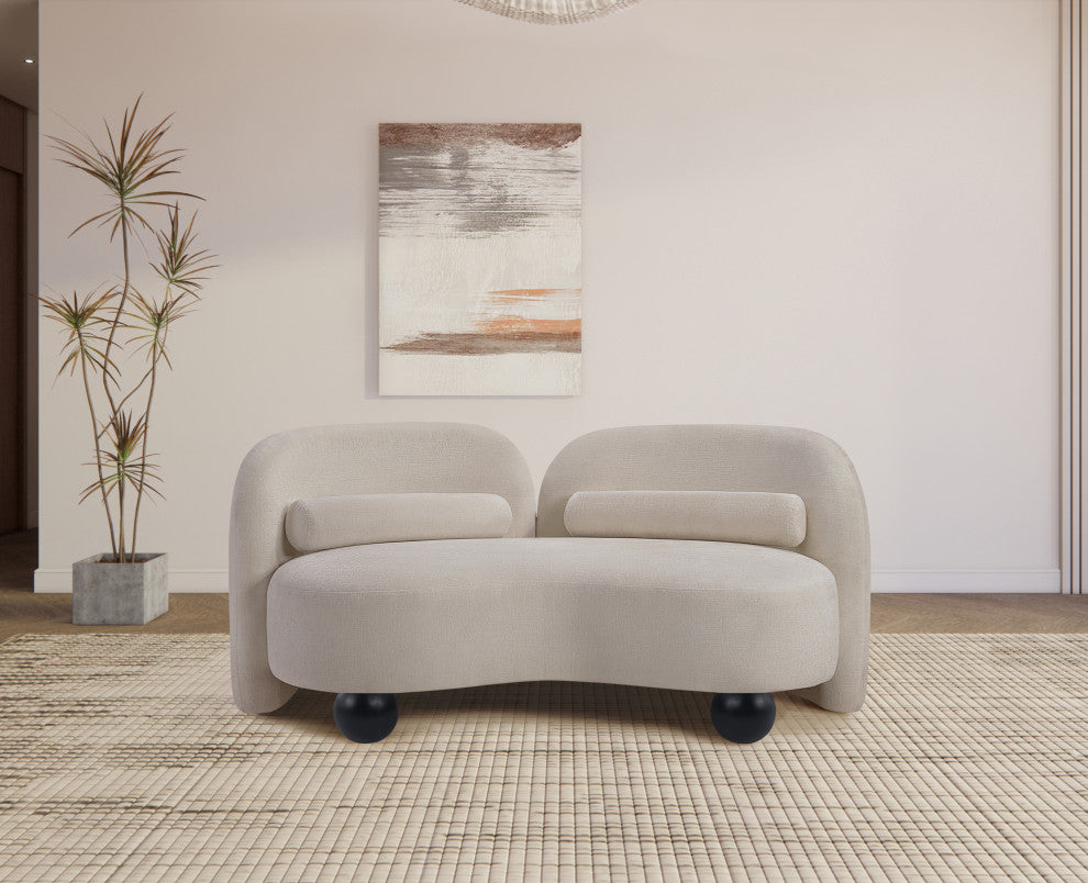 Daphne Upholstered Chair/Loveseat/Sofa, Beige, Chenille Fabric, Loveseat