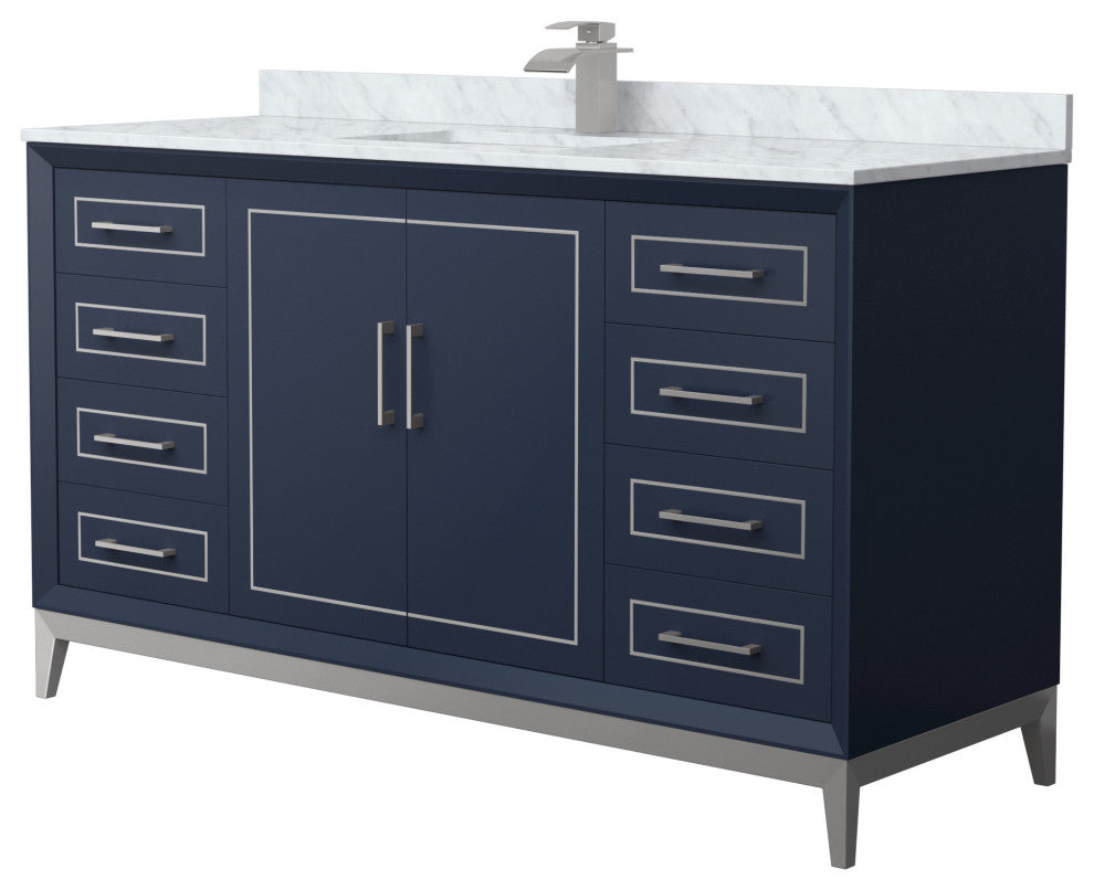 Marlena 60" Dark Blue Single Vanity, Top, Nickel Trim