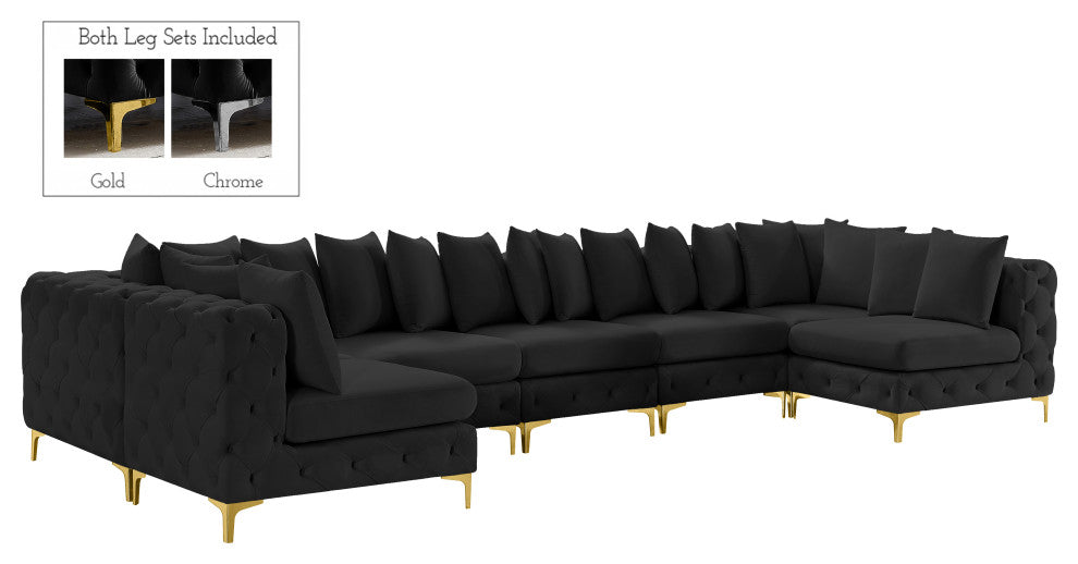 Tremblay Velvet Upholstered 8-Piece Modular U-Shaped Sectional, Black
