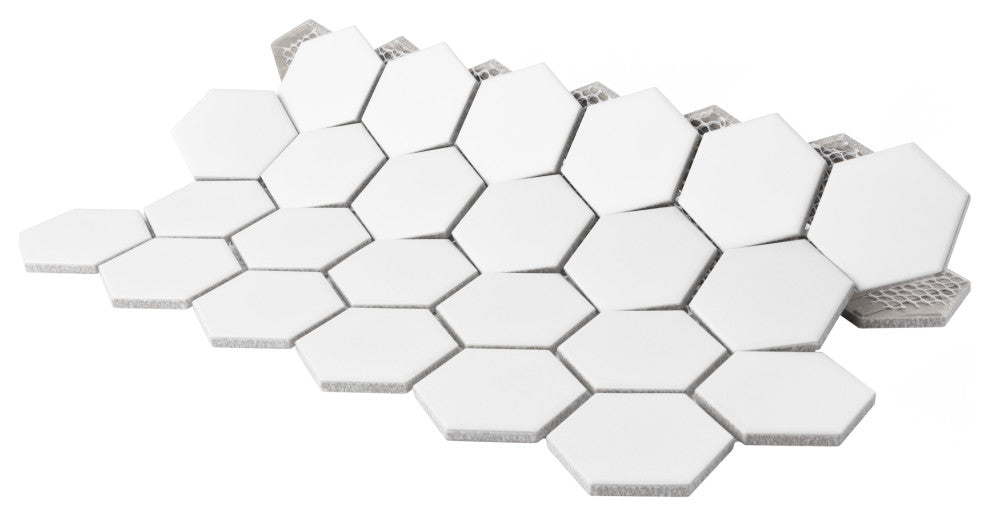 Metro 2" Hex Matte White Porcelain Floor and Wall Tile