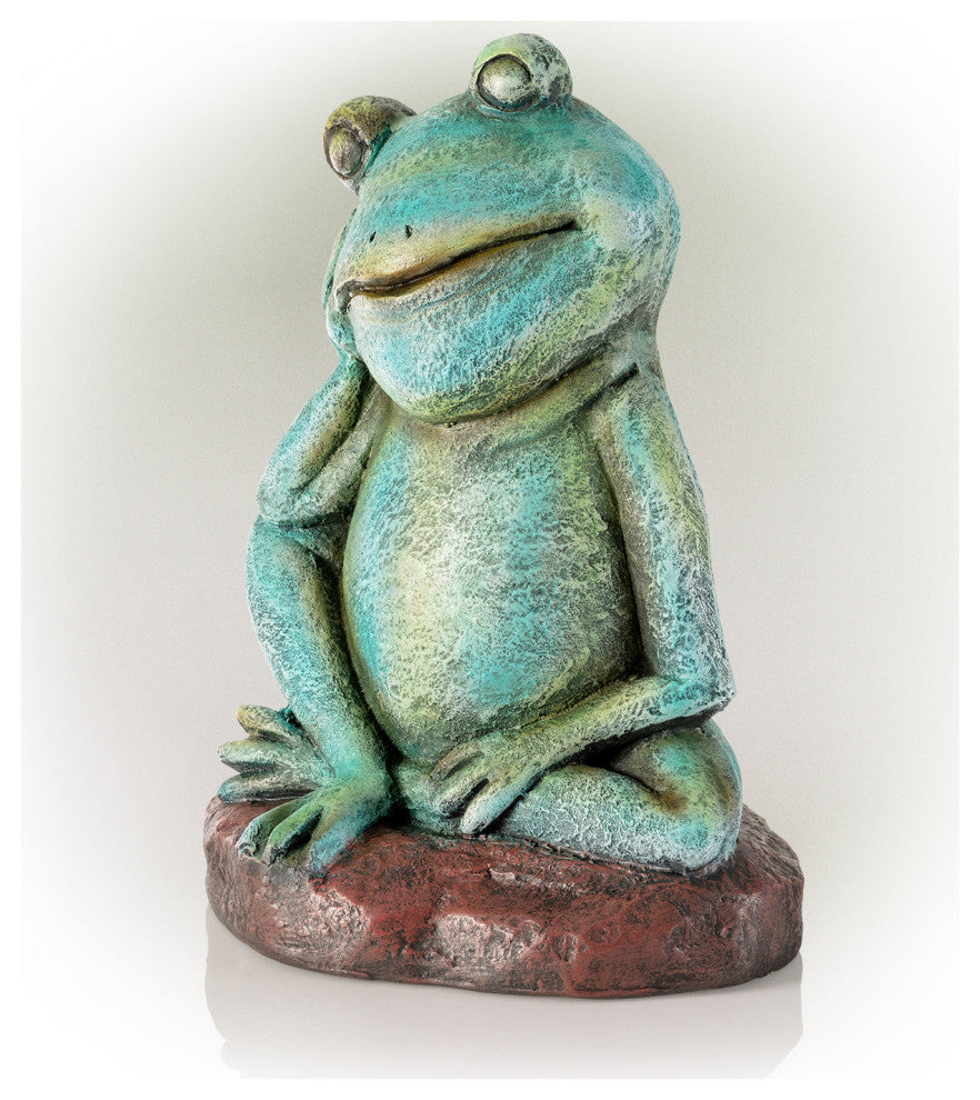 Alpine Pensative Sleeping Frog Statue, 15"Tall