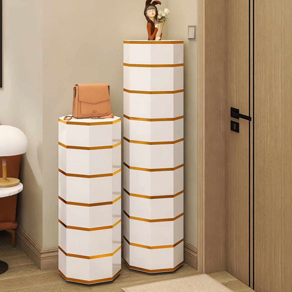White Swivel Rotating Shoe Rack with 3 Doors 9-Tier Modern Shoe Cabinet