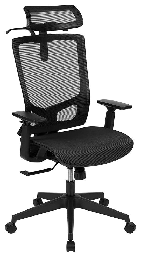 Ergonomic Office Chair, Curved Seat With Adjustable Arms & Headrest, Black