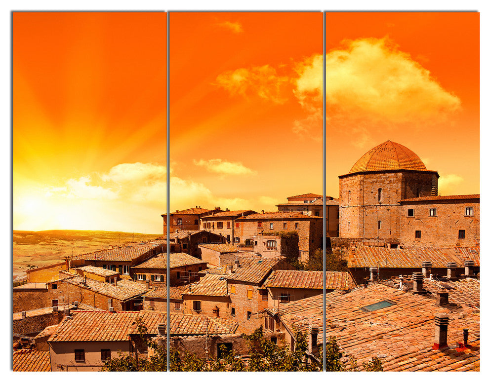 Wonderful Italy Tuscany Hill at Dawn, Triptych Canvas Art Print, 36x28, 3 Panels