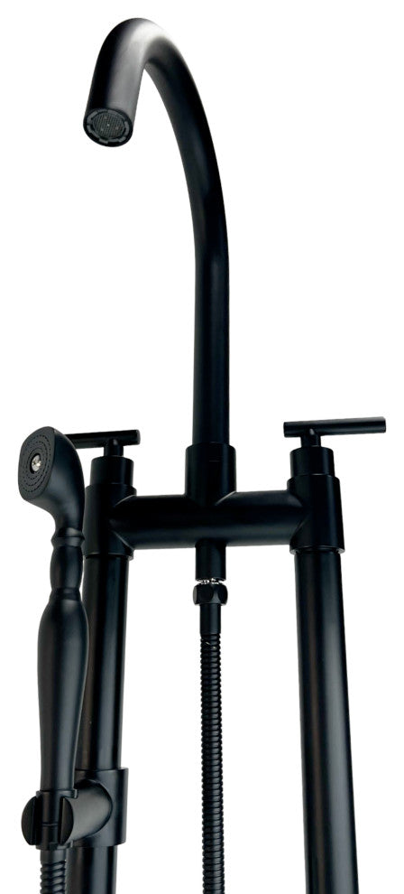 CastelloUSA Saturn Double Handle Clawfoot Tub Filler Faucet, Matte Black, Breeze Handle