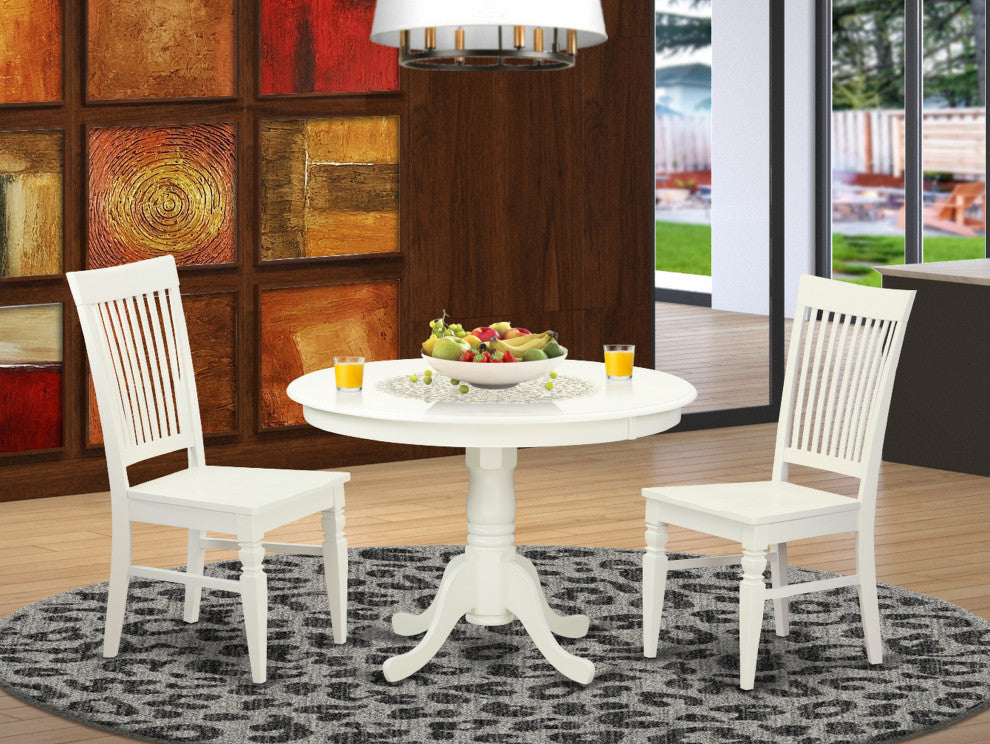 3 Pc Set, Round Dinette Table And 2 Leather Kitchen Chairs In White, White