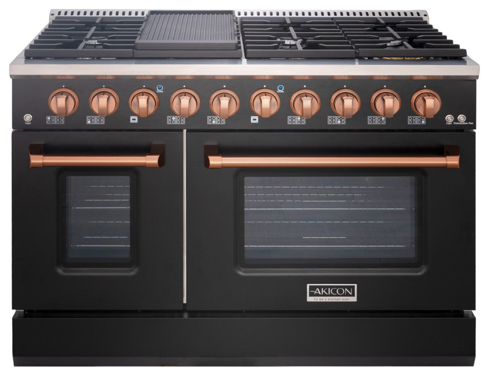 48" Slide-in Freestanding Gas Range & 6.7 Cu. Ft. Oven,8 Burners. Matte Black, Matte Black & Copper, 48"