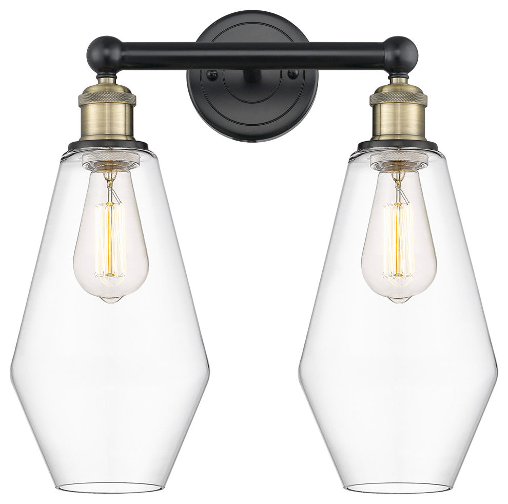 Cindyrella 2-Light 16" Bath Vanity Light, Black Antique Brass, Clear Shade