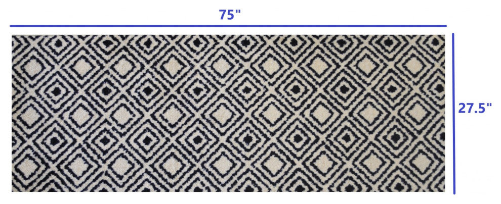 2' x 6' Black Diamond Washable Runner Rug