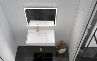 CastelloUSA Amazon 30" Left Wall Mounted Bathroom Vanity Set, Black, White Top, Gold Handles