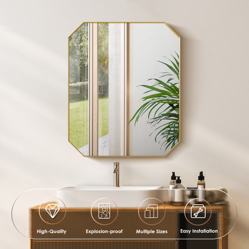 Allure Octagon Framed Bathroom Wall Mirror, Brushed Gold, 36"