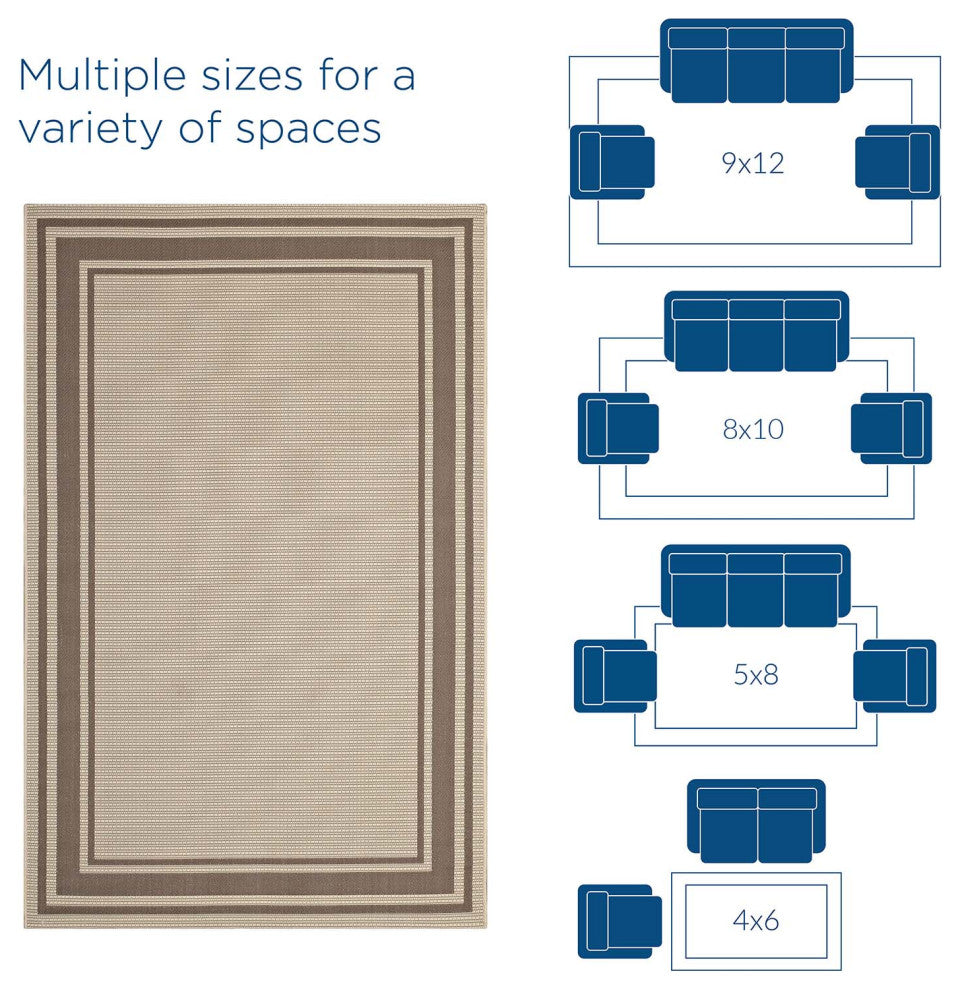 Rim Solid Border 4x6 Indoor and Outdoor Area Rug-Light and Dark Beige