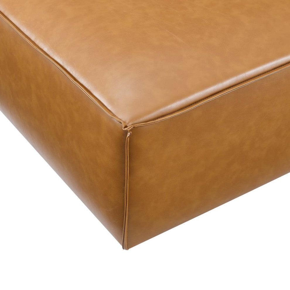Accent Chair Ottoman, Faux Vegan Leather, Tan, Modern, Living Lounge Hospitality