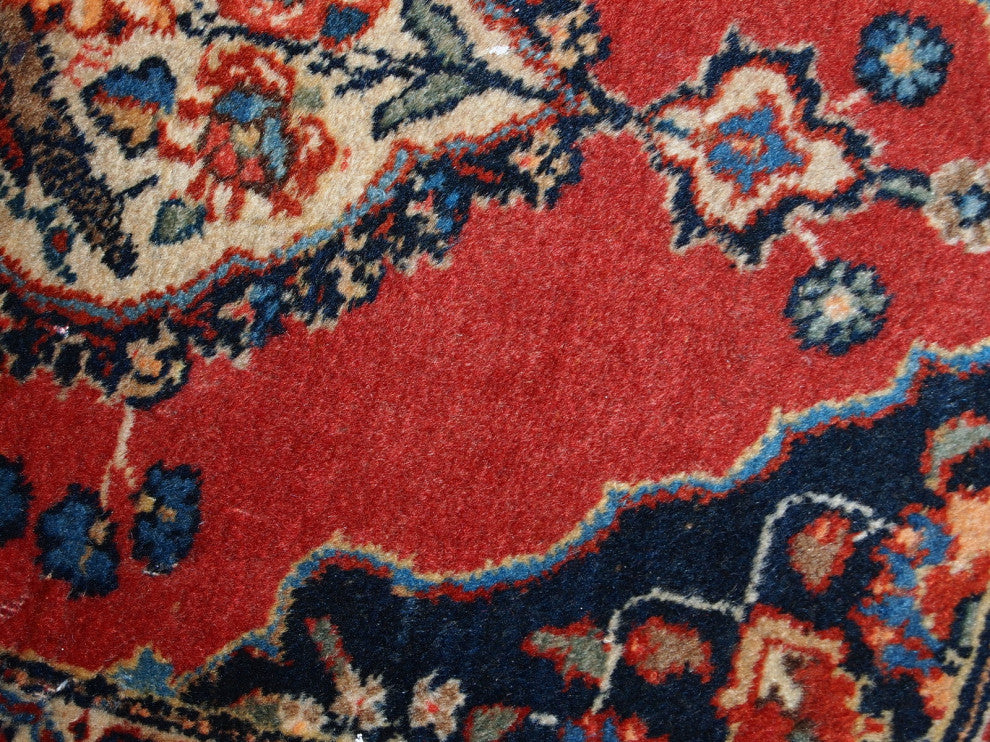 Handmade antique collectible Persian Tabriz double mat rug 1.7' x 4.7' ( 52cm x