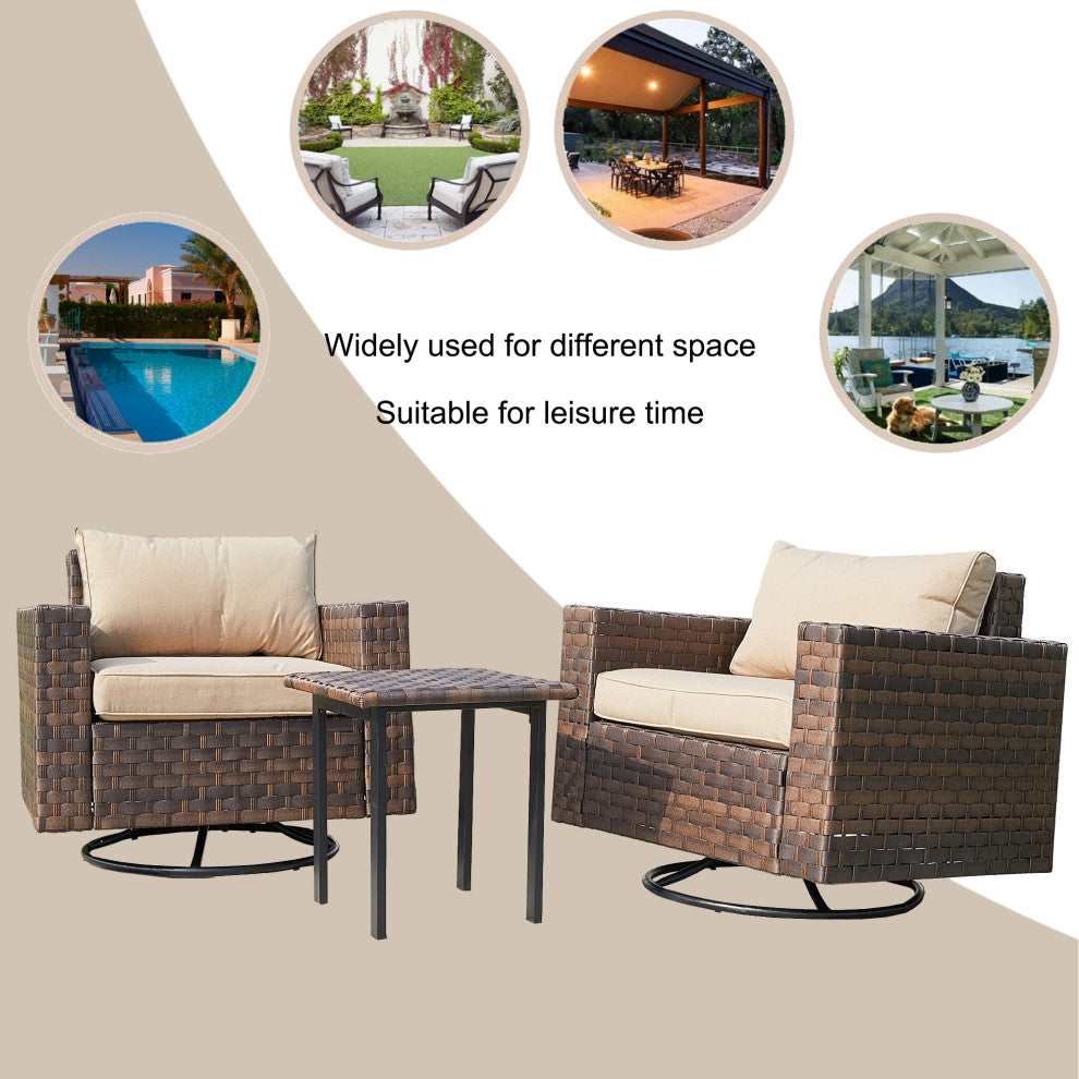 Outdoor Swivel Rocker Patio Chair Rattan Conversation Sets with Coffee Table, Coffee