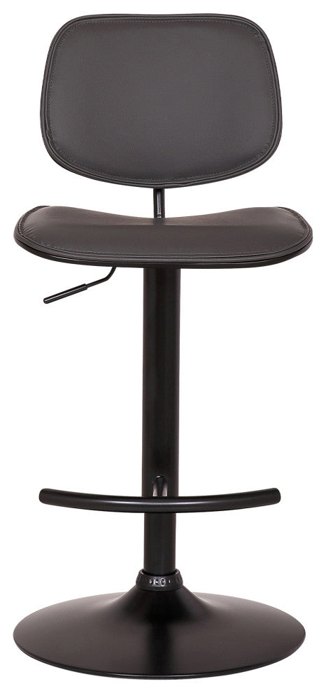 Nancy Adjustable Gray Faux Leather Swivel Barstool In Black Powder Coated Finish