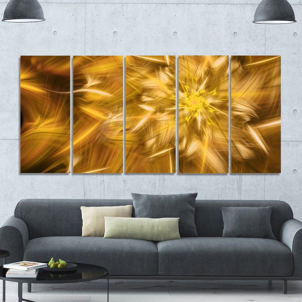 Exotic Dance of Golden Flower Petals, Floral Canvas Art Print, 60"x28", 5 Panels