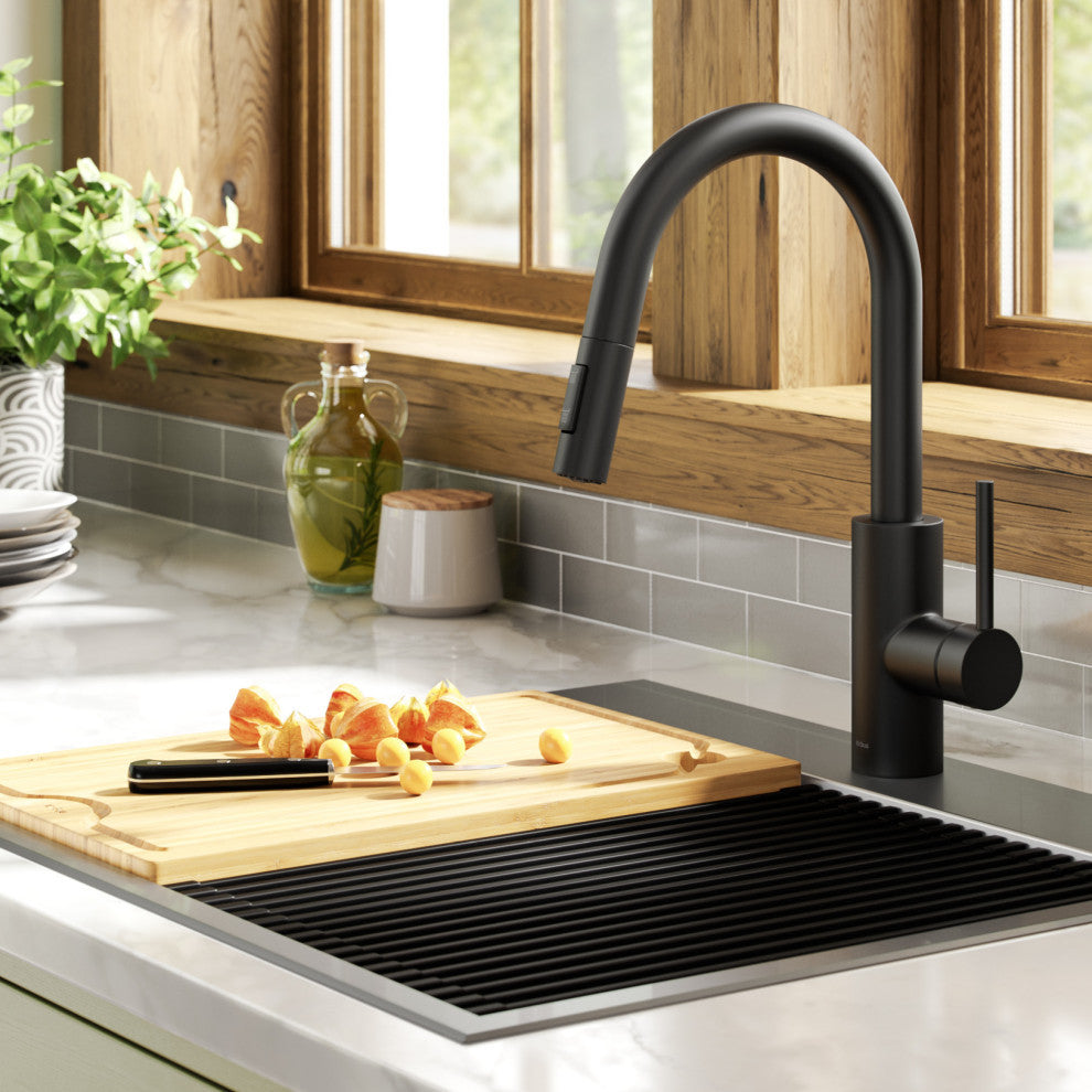 Oletto Pull-Down 1-Hole Kitchen Faucet, Matte Black