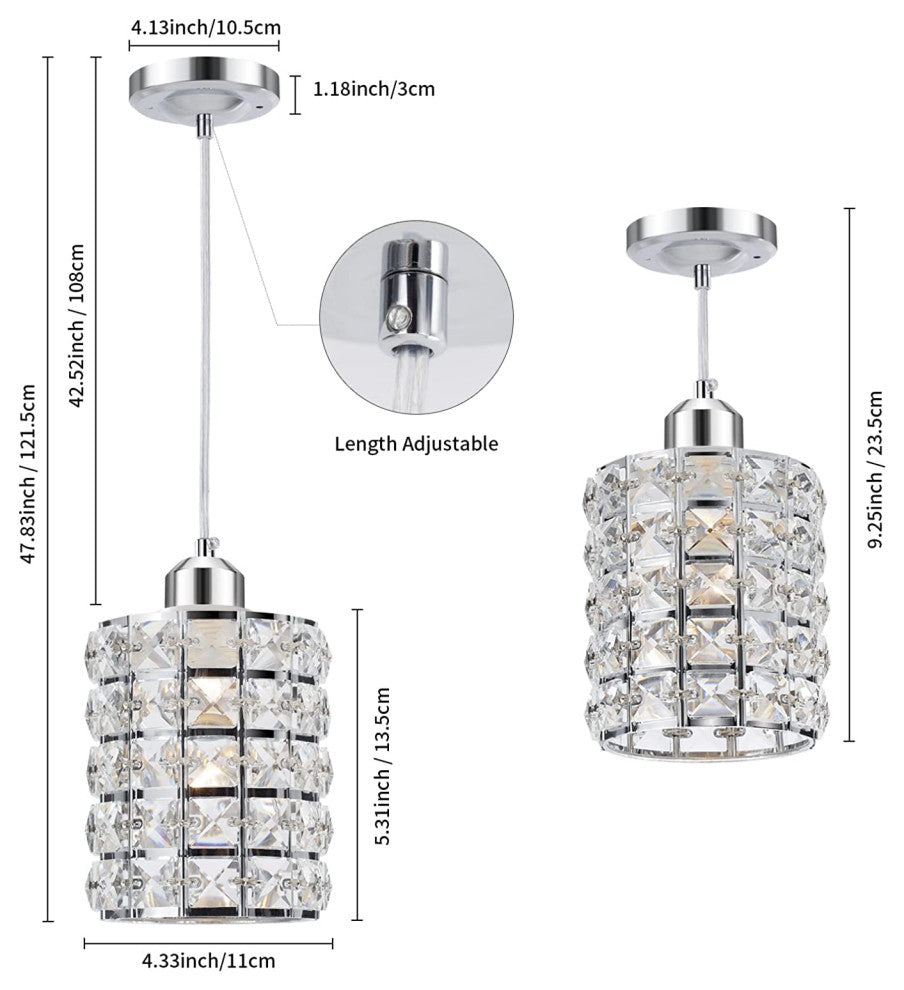Modern Crystal Pendant Light Adjustable Hanging Pendant Lighting With Chrome
