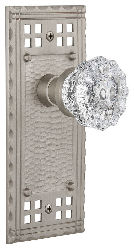Craftsman Plate Privacy Crystal Glass Knob, Satin Nickel