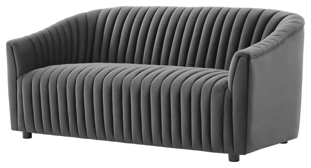 Tufted Loveseat Sofa, Charcoal Gray, Velvet, Modern, Mid Century Lounge