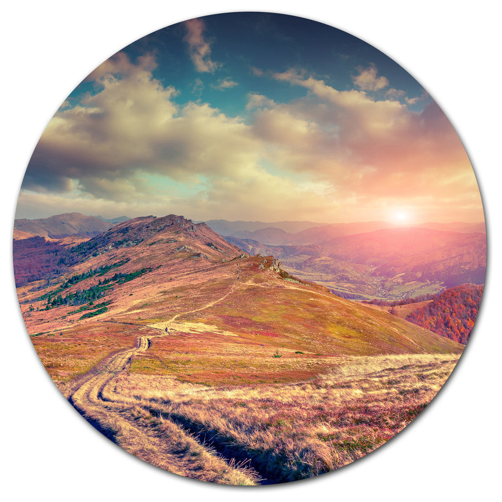 Amazing Autumn Landscape In Hills, Landscape Art Round Wall Art, 36"