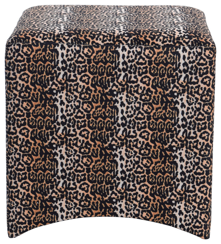 Dann Foley Stool Brown, Black, White Cheetah Print Linen Upholstery