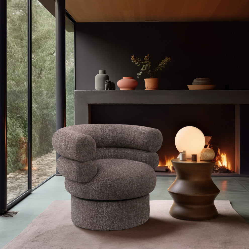 Valentina Linen Textured Fabric Upholstered Accent Swivel Chair, Brown