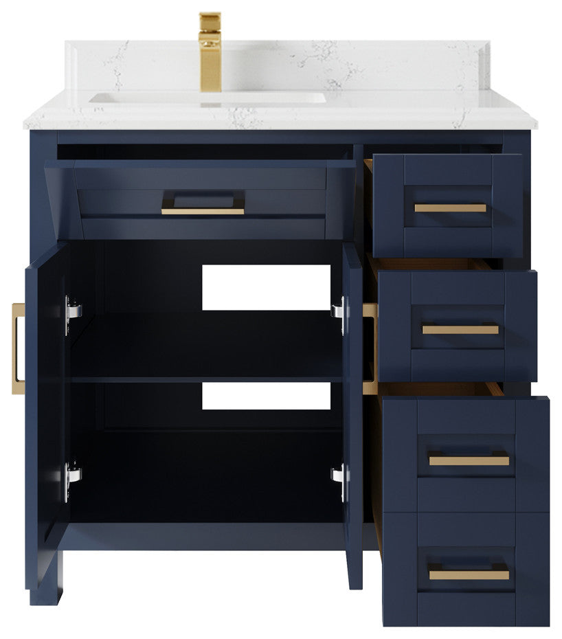 Cambridge 36 Left Offset Bath Vanity in Hale Navy Blue 1.5" Empira Quartz