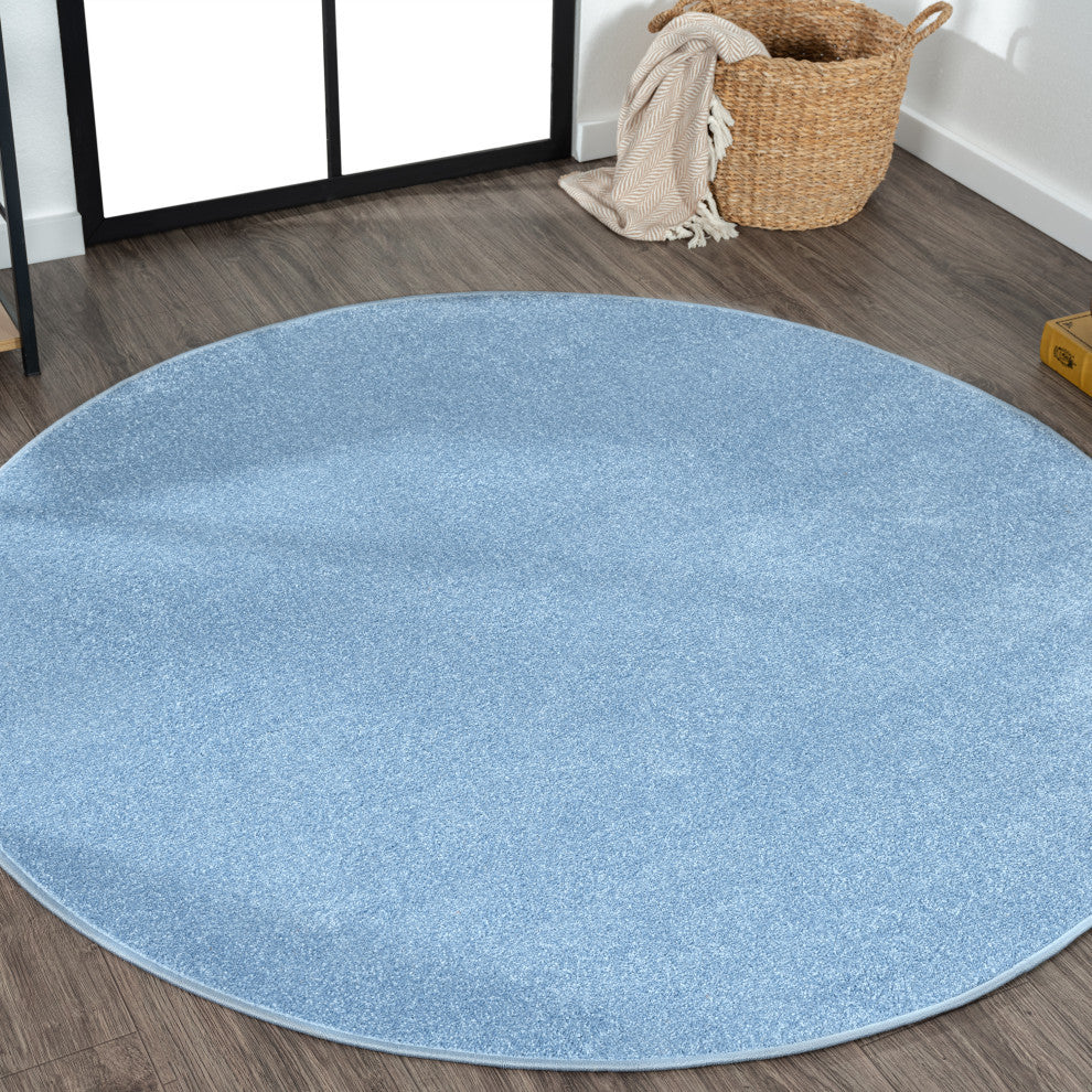 Haze Solid Low-Pile Runner Rug, Classic Blue, 5' Round