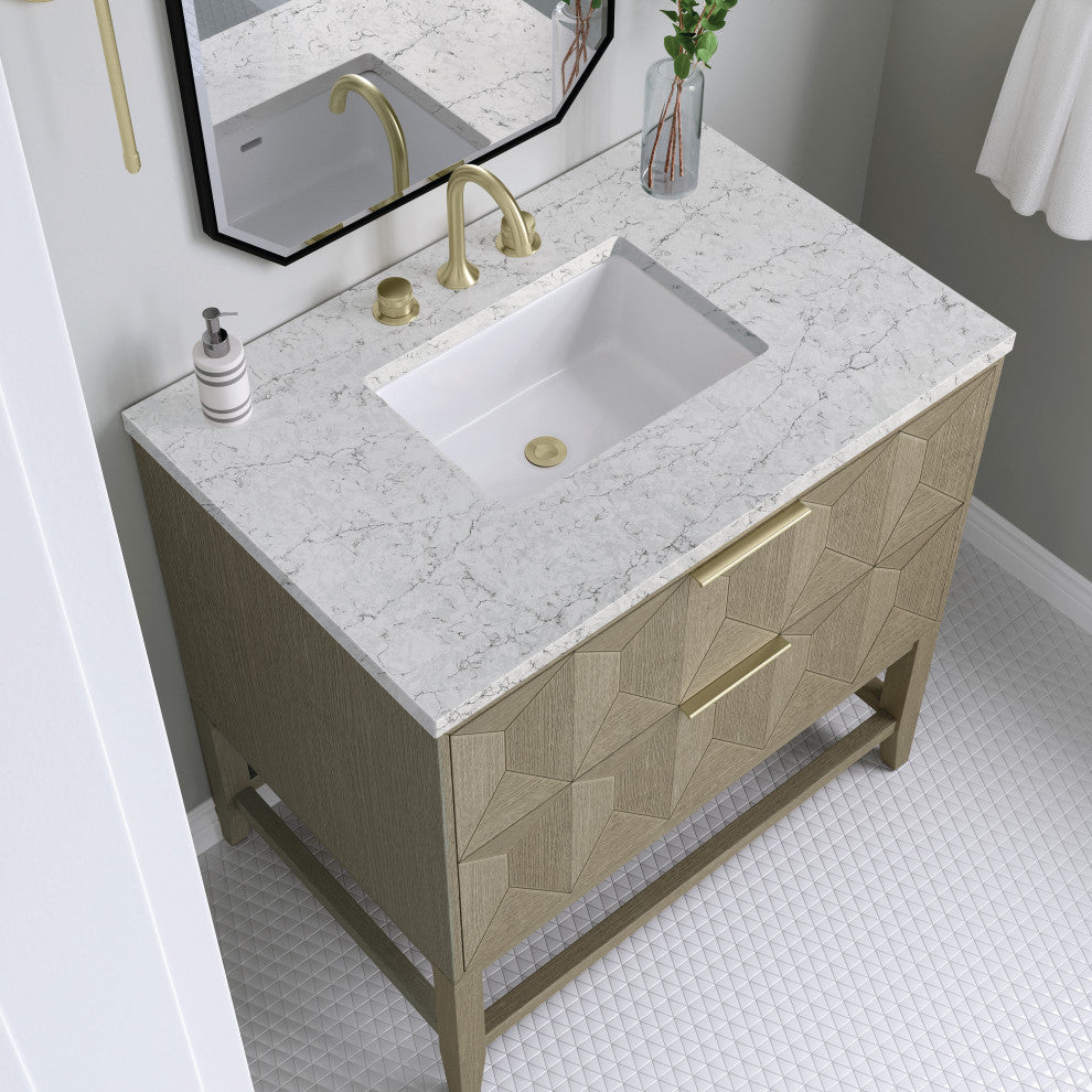 Emmeline 36" Single Vanity, Pebble Oak, Eternal Jasmine Pearl