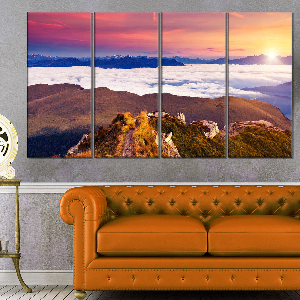 "Foggy Val Gardena Valley Panorama" Seashore Wall Art, 4 Panels, 48"x28"