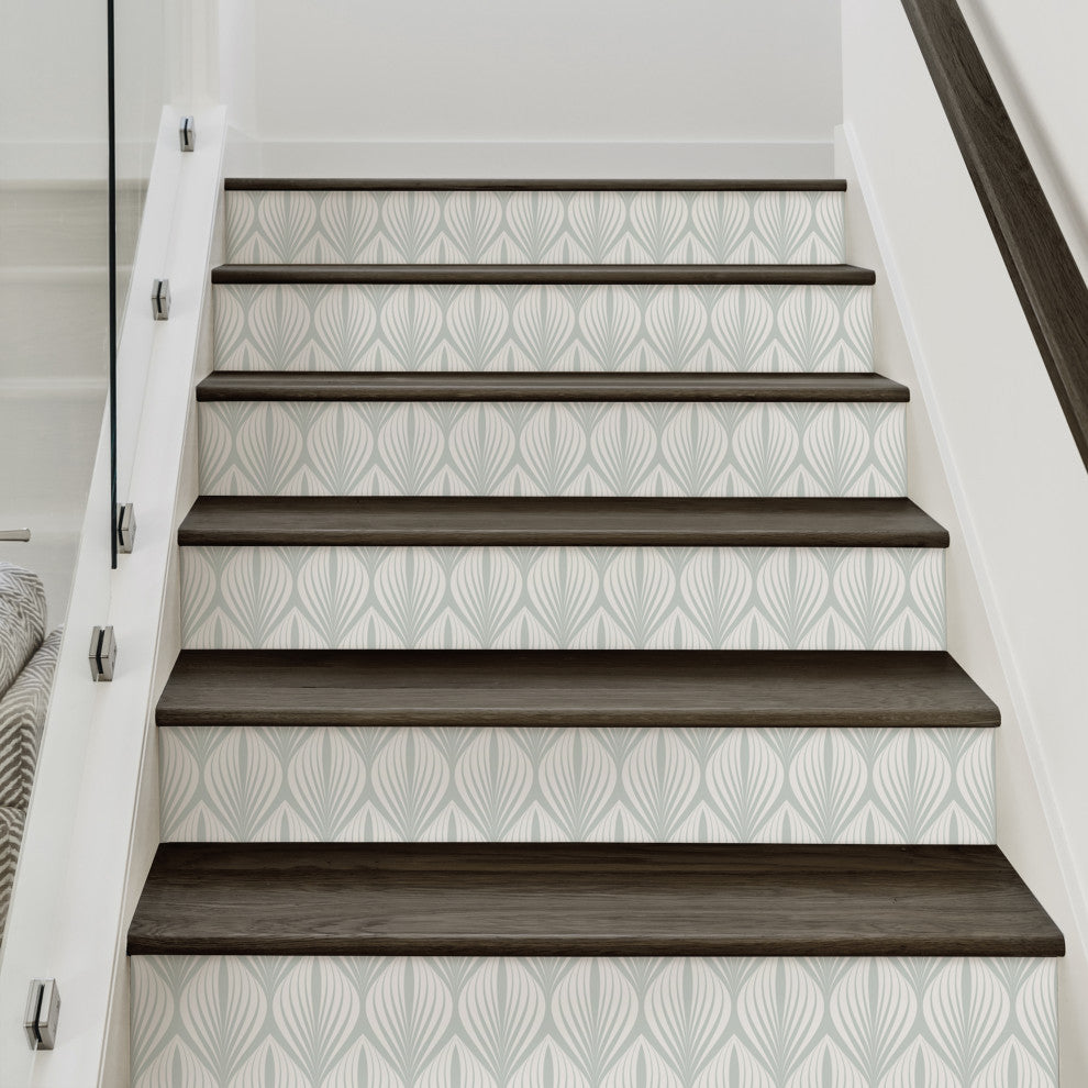 Elegant Modern Leaves Peel and Stick Stair Riser Strips, Sage, 48"w X 6"h, 6 Pack