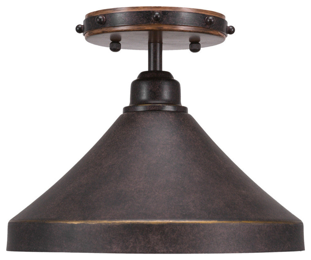 Blacksmith 1-Light Semi-Flush, Dark Granite Cone Metal Shade