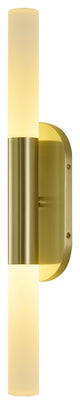 2-Light Satin Brass Wall Sconce With Frosted Acrylic Rod Shades
