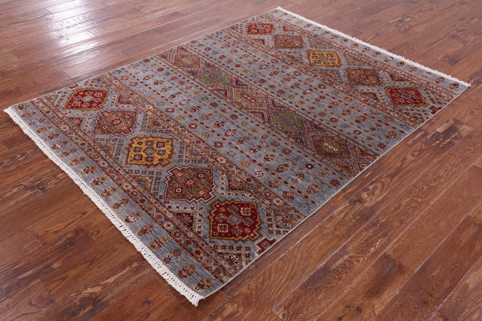 5' 0" X 6' 7" Handmade Khorjin Super Kazak Rug Q11286