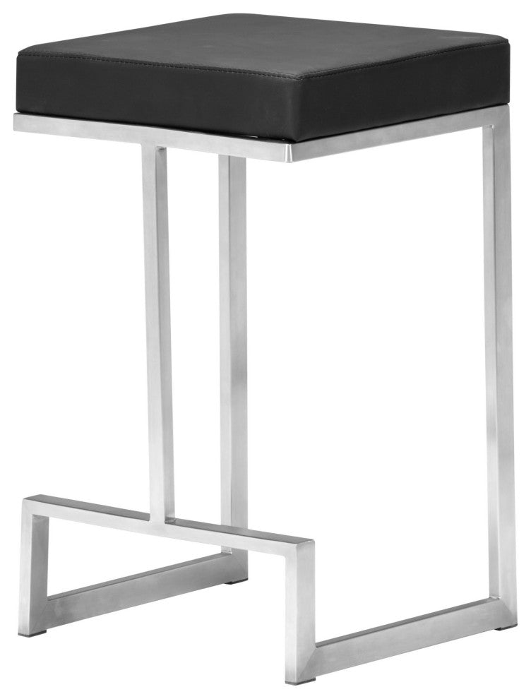 Counter Stool Chair, Set of 2, Faux Vinyl Leather, Steel, Black, Silver, Cafe