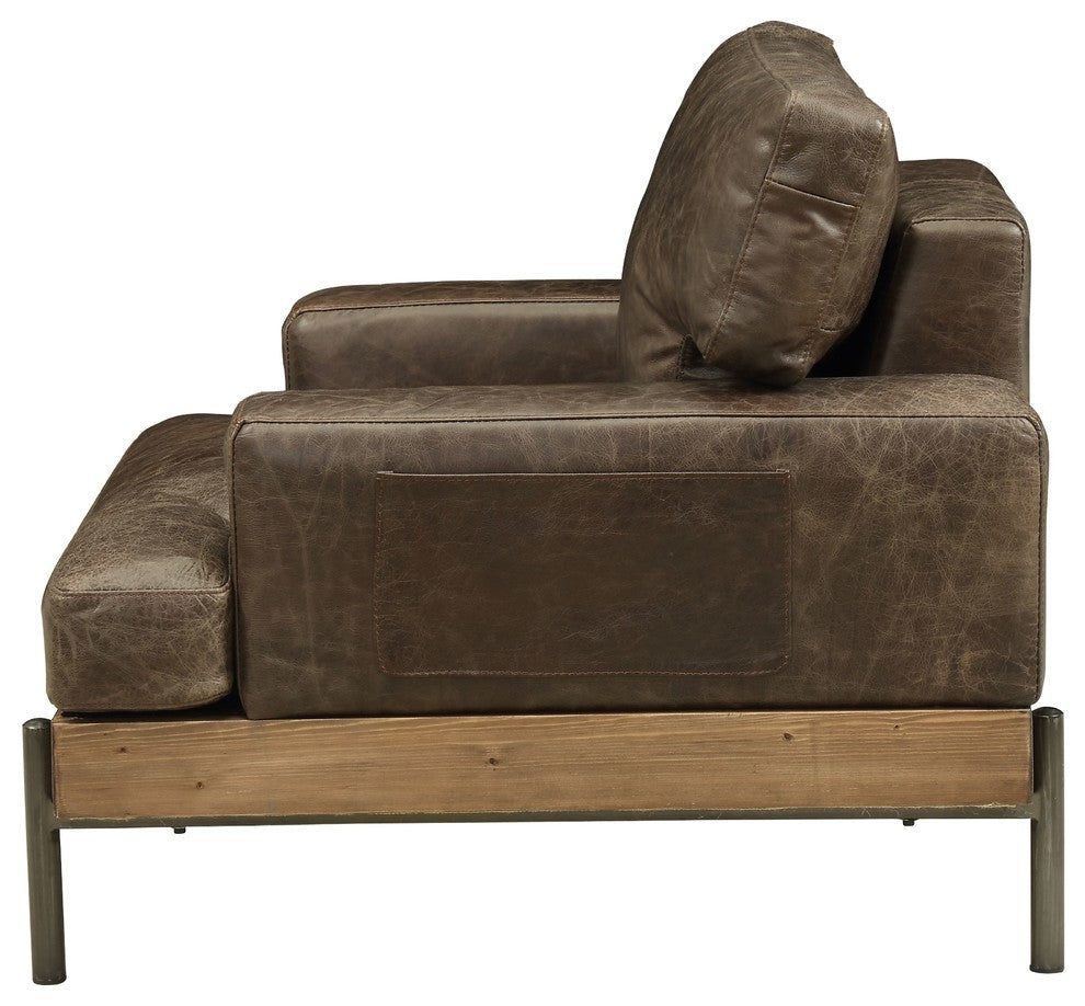 ACME Silchester Chair, Oak and Distress Chocolate Top Grain Leather