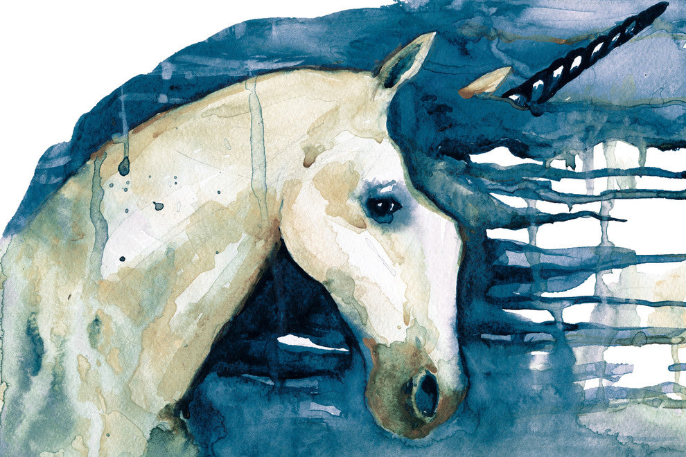 "Blue Unicorn" Painting Print on Wrapped Canvas, 18"x12"