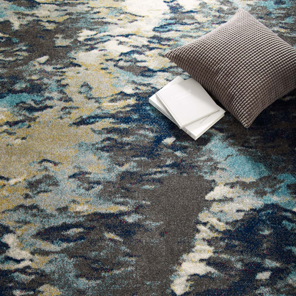 Area Rug Runner Floor Carpet, 8x10, Blue, Modern, Lounge Cafe Hotel Hospitality