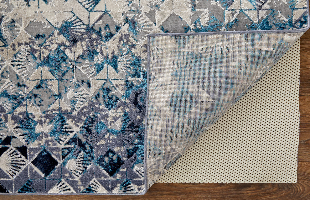 Weave & Wander Armada Art Nouveau Blue/Navy Blue Rug, 5'x8'