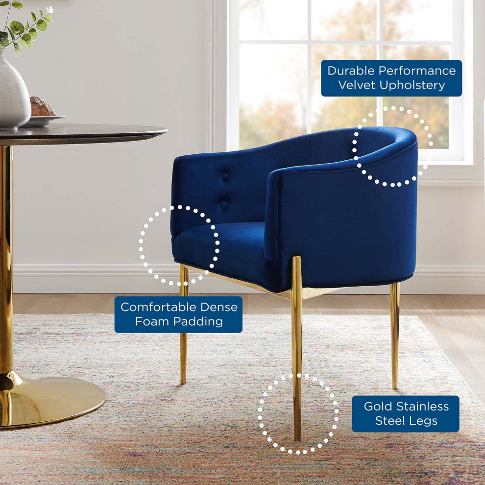 Tufted Accent Chair, Velvet, Metal, Blue Navy, Modern, Living Lounge Hospitality