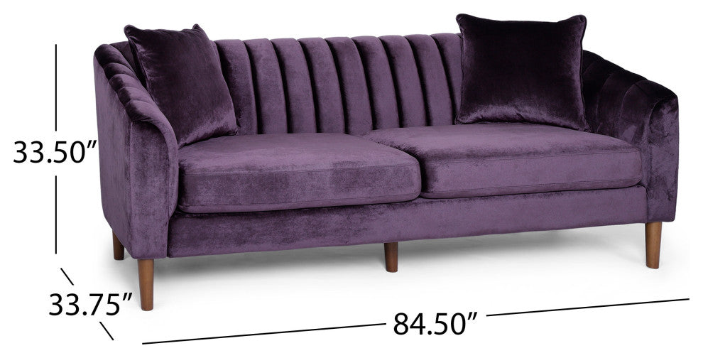 Susan Contemporary Velvet 3-Seater Sofa, Blackberry/Dark Brown