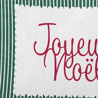 Joyeux Noel Ticking Accent Pillow, Forest Green, 16"x16"