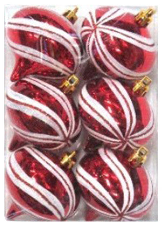 Red And White Onion Ornament With Spiral Design 6 Pack