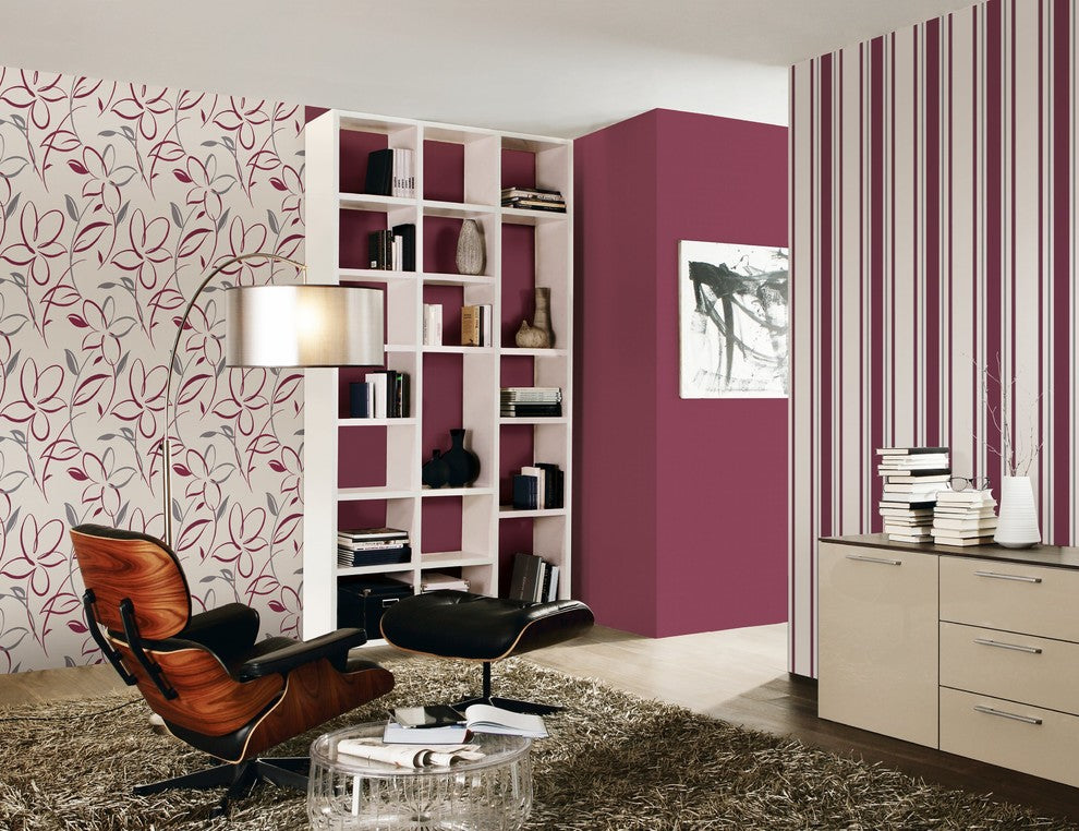 Best of Vlies, Floral Patterns Modern Classic Stripes White Wallpaper Sample